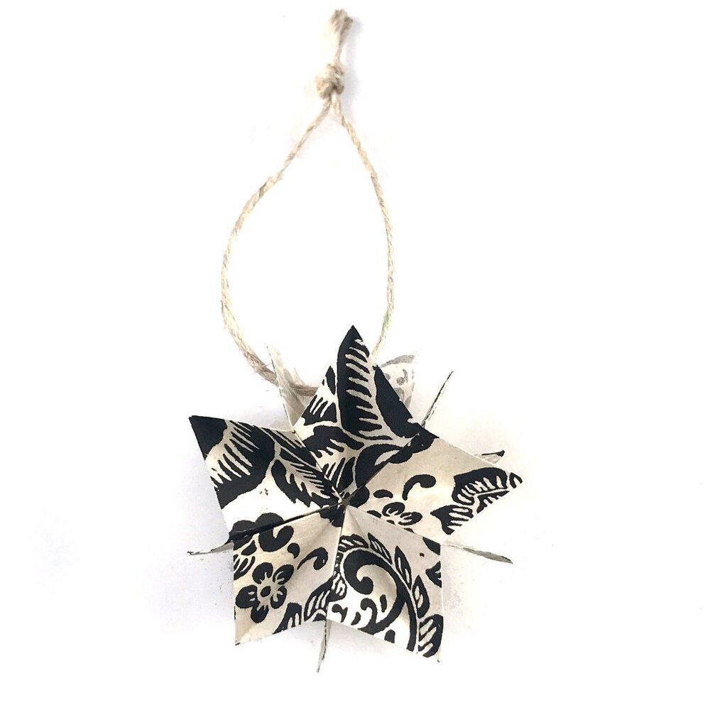 Star Ornament, Cream with Black Paisley, small